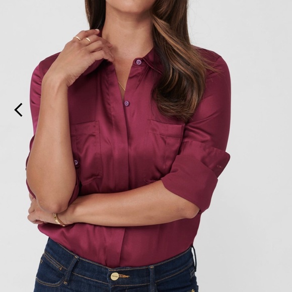 Silk Maroon button up dress top - Picture 2 of 4